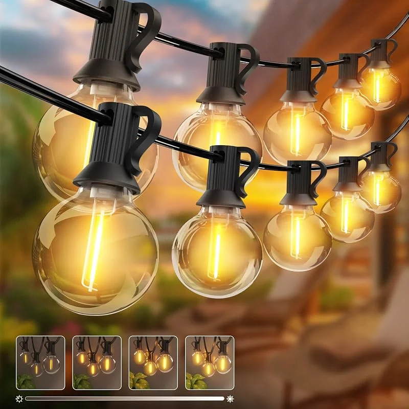 kolpop 2 Paquete Guirnaldas Luces Exterior 76FT, 23M, [Regulable & Temporización] LED Cadena de Luz con G40 Bombillas, Impermeable Luces Exterior para Jardín, Patio, Fiesta — Luces Navidad