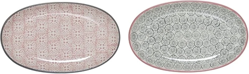 Bloomingville Juego de 2 platos para servir Cécile, color rosa y gris — Hogar y cocina