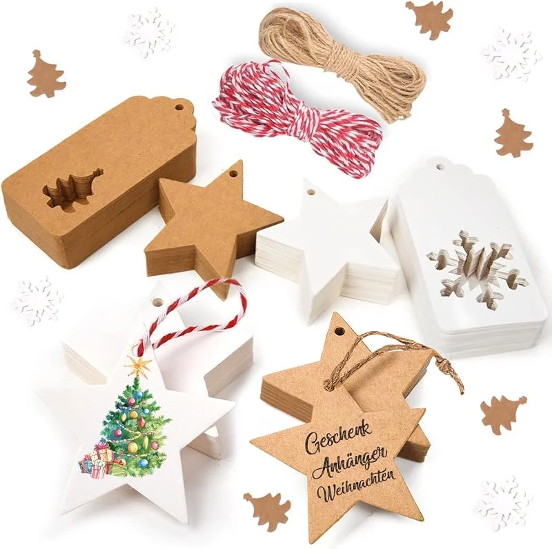 Alintor Etiquetas Regalo Navidad, 100PCS Etiquetas Regalo de Papel Kraft, Perfectas para Cintas de Regalo, Regalos de Menos de 5 Euros, Botellas de Licor, Sellos, Tapas de Mermelada y Bolsas de Regalo — Envoltorio regalo
