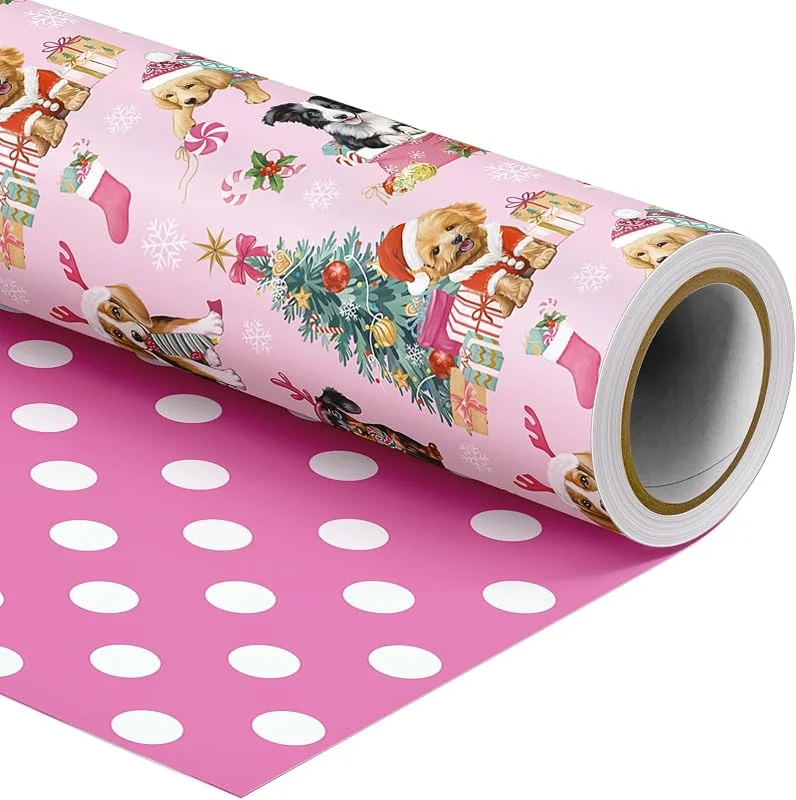 Visita la tienda de SHUCHING SHUCHING Papel de Regalo Navidad Rollo Grande Perro Rosa-43cm x 10m — Envoltorio regalo